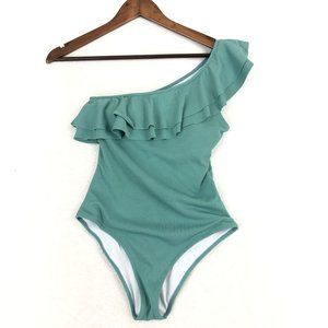 Zaful Women's Size Small Green Built In Bra One Shoulder One Piece Swimsuit